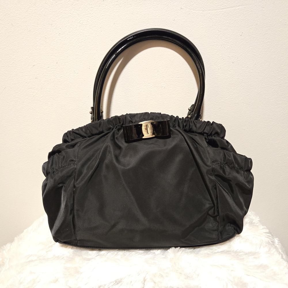 Salvatore Ferragamo Nylon Patent Leather Trim Vara Bow Tote